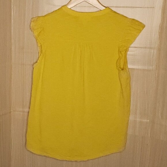 Style & Co. Yellow Swiss Dot Mixed Material Top Medium - Picture 2 of 8
